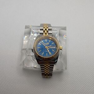 Gold and Silver Watch with Blue Dial